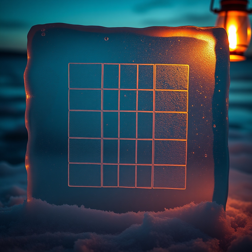 Frosted sudoku grid on ice